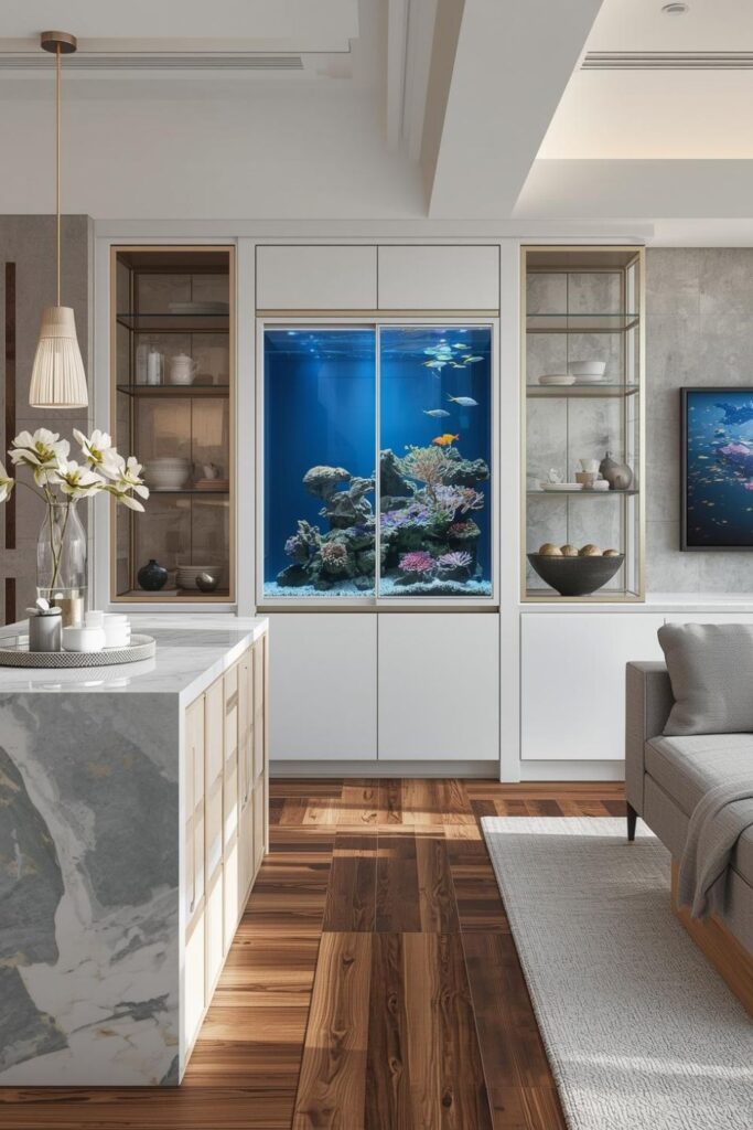 Double-Sided Peninsula Aquarium for Seamless Open-Concept Flow