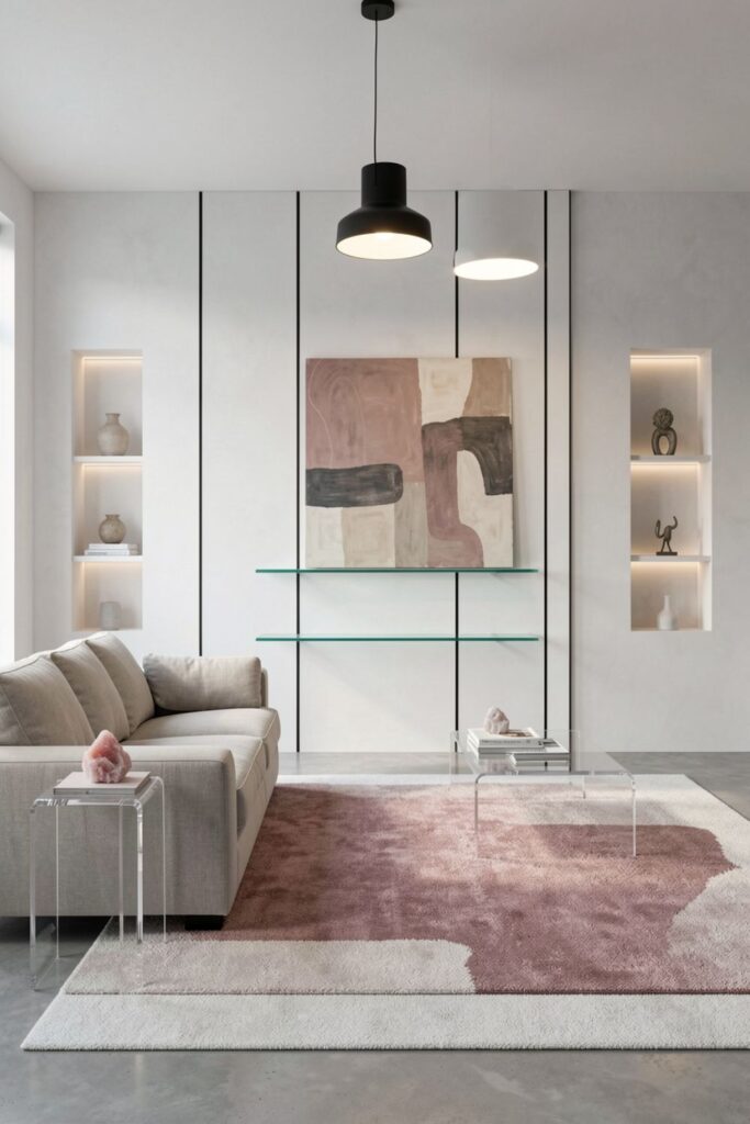 Dusty Rose Rug Moment With Acrylic Lucite Accents