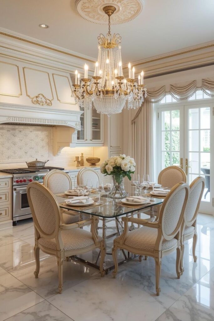 Elegant Dining Area Inside a Luxury Royal Classic Kitchen