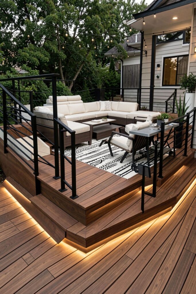 Entertainer’s Wraparound Deck With Corner Banquette and Bar Cart