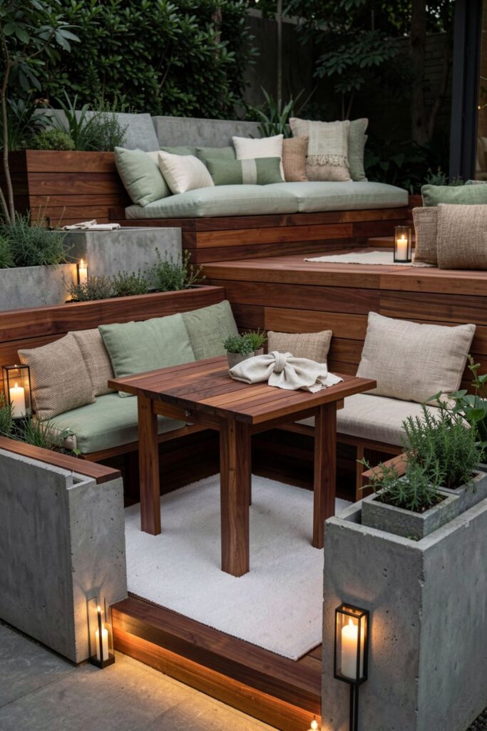 Garden-Facing Redwood Deck With Candlelit Nook Dining