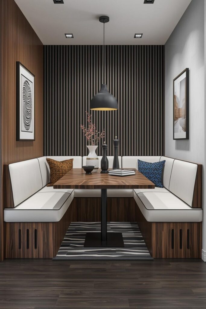 Graphic Contrast Nook With Zebrawood Table and Statement Sculpture