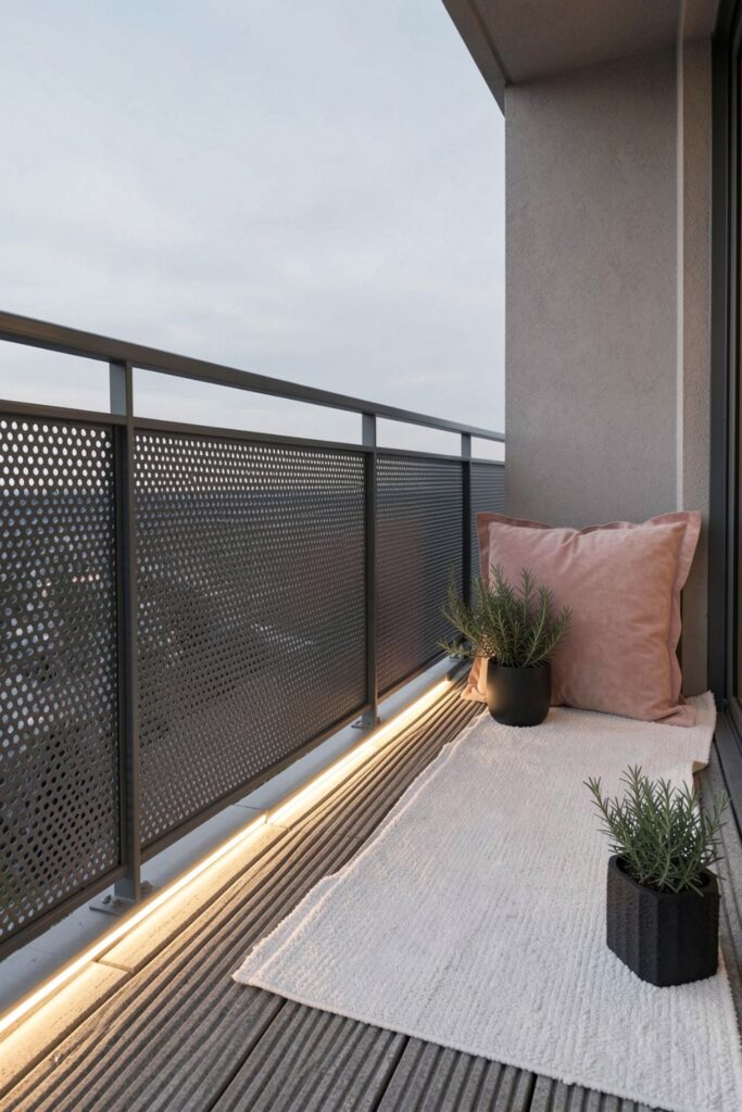 Graphite Perforated Railing With Hidden Step Light Strip