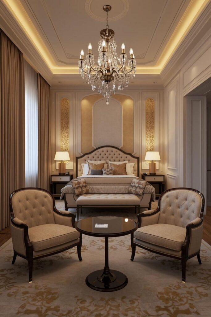 High-End Master Bedroom Suite With Classic European Sitting Area