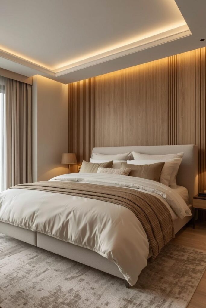 Layered Bedding Ideas For A Modern Luxury Bedroom In Warm Neutrals
