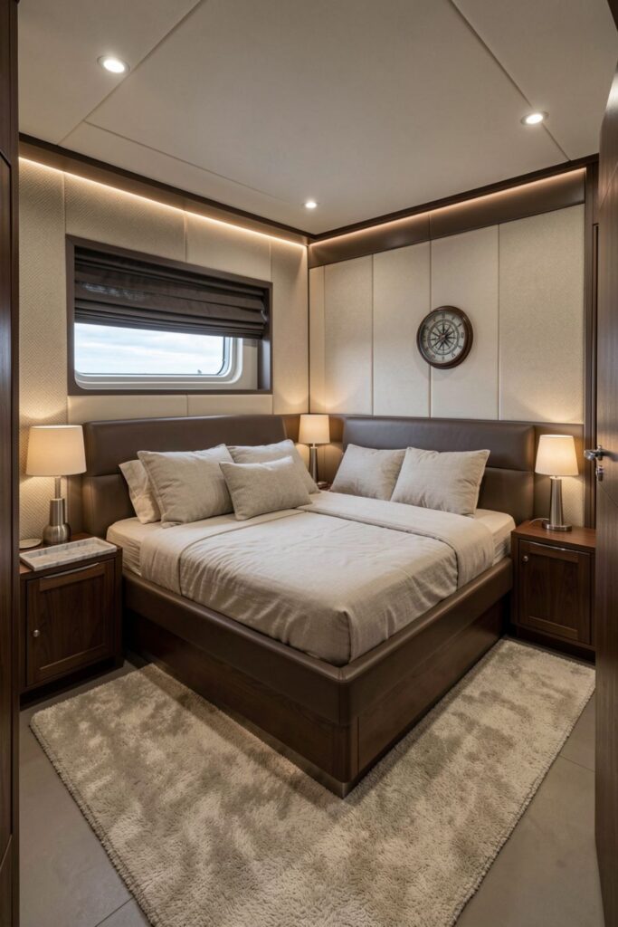 Light-Blocked Sleep Suite With Mocha Leather and Acoustic Panels