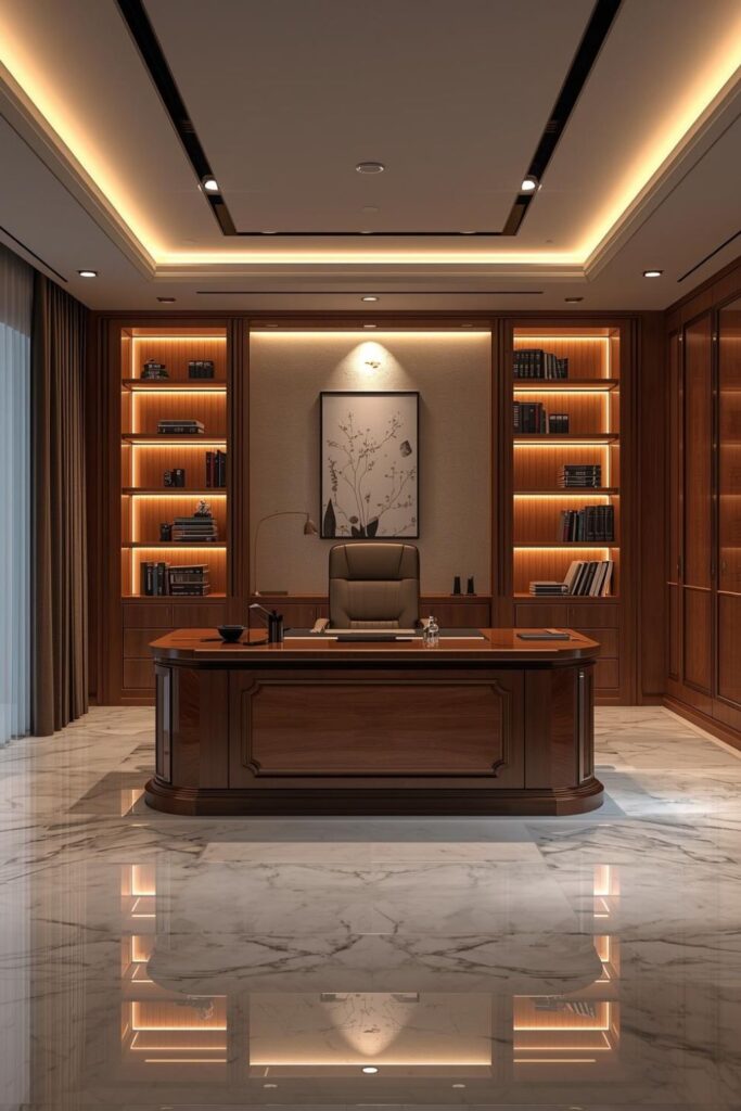 Luxury Executive Office Lighting Ideas with Warm Ambient Glow