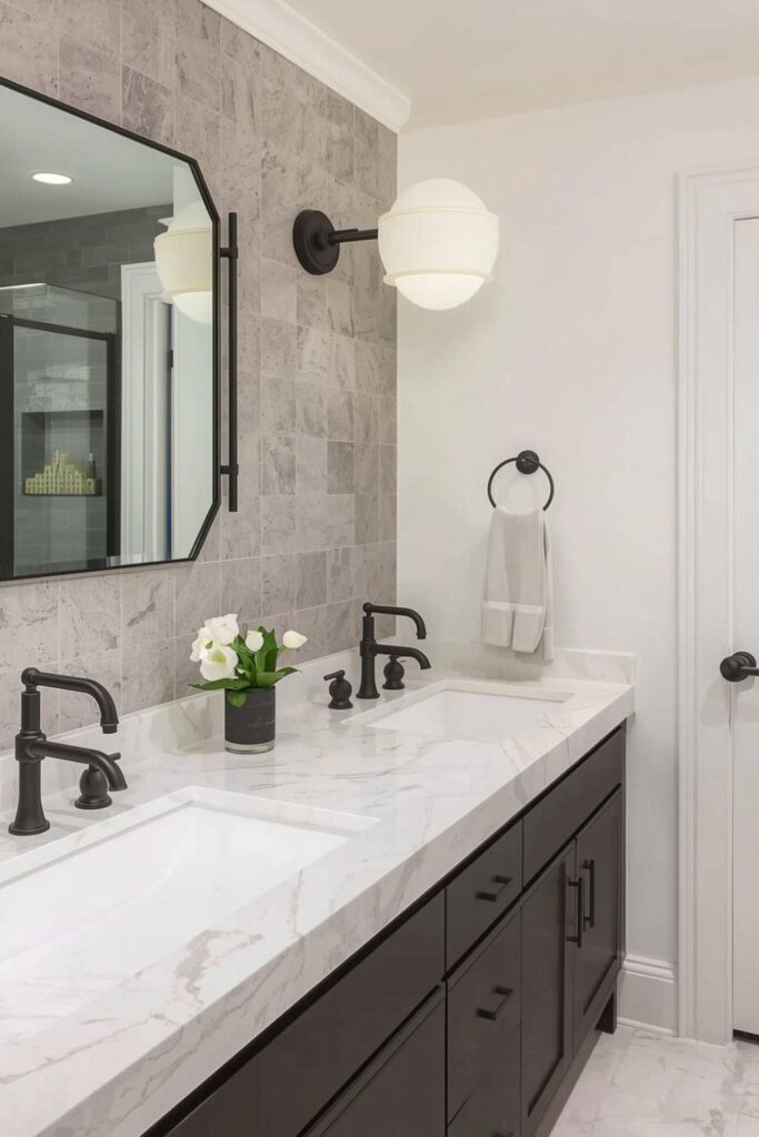 Matte Black Bathroom Fixtures Add Contrast In Minimalist Spa Bathroom