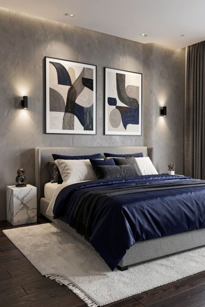 Midnight Navy Silk Duvet Set with Gallery Wall Balance