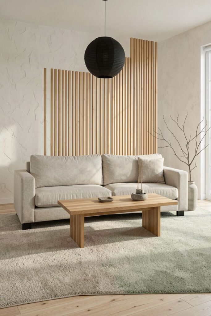 Minimal Japandi Layout With Oak Screens And Linen Seats