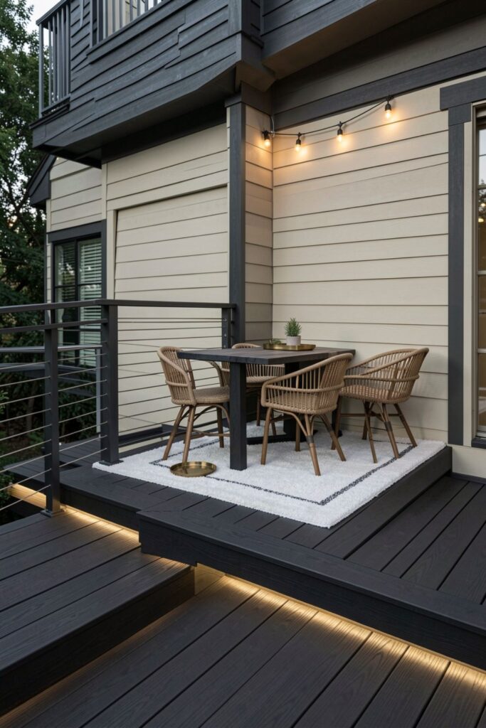 Modern Charcoal Composite Deck With Soft Café Lighting