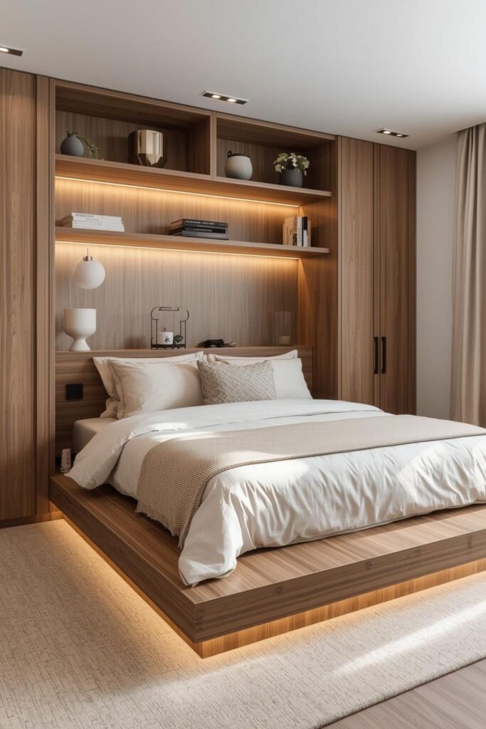 Modern Cozy Bedroom Ideas Platform Bed Storage Drawers With Built In Shelves