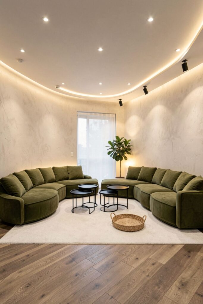 Olive And Black Modular Seating For Entertaining Zones