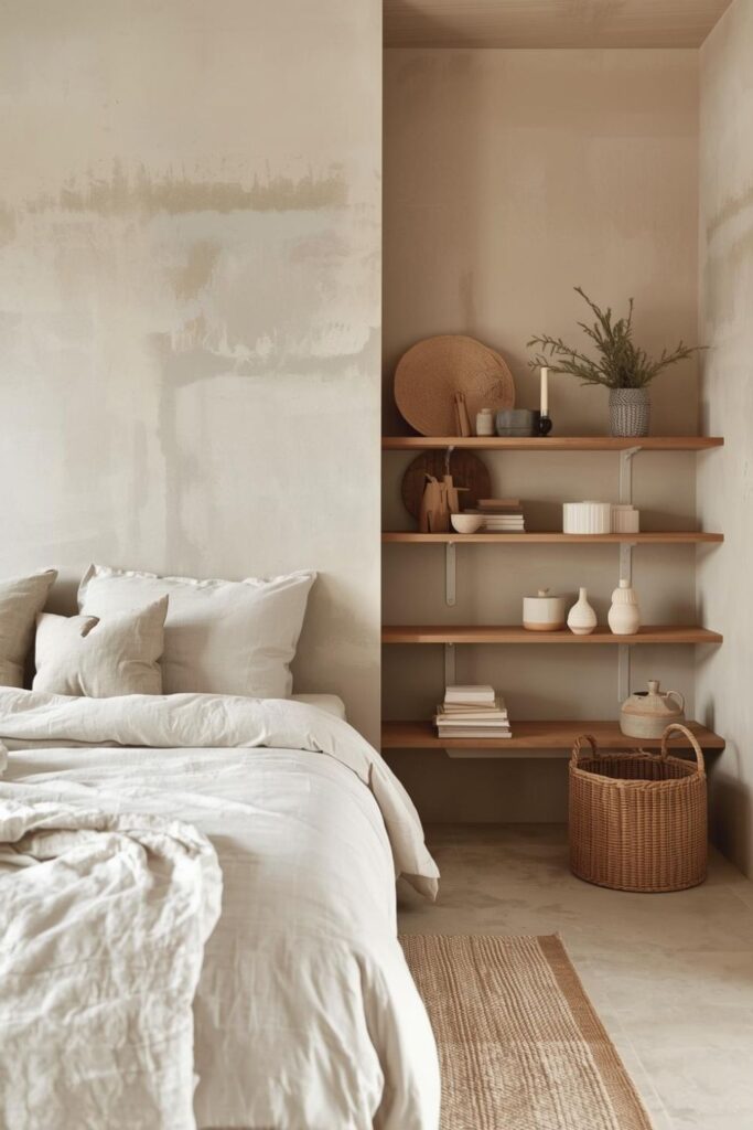 Organic Modern Bedroom With Limewash Walls And Natural Texture Decor