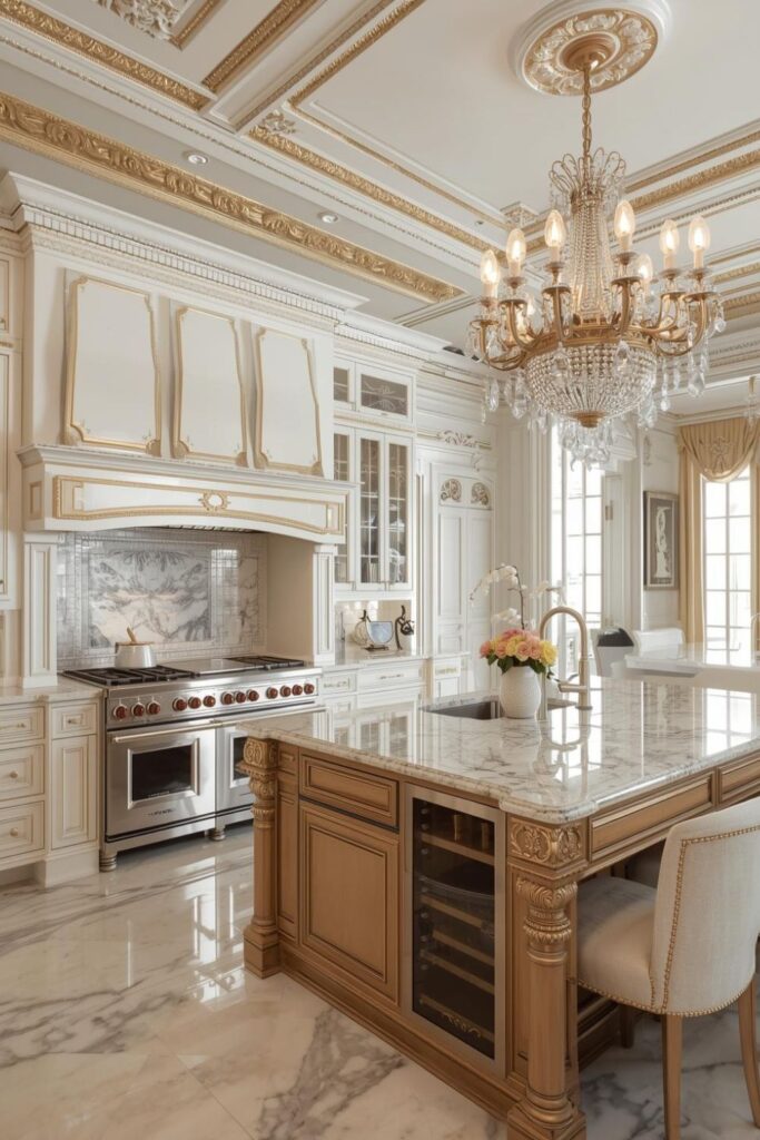 Ornate Ceiling Details for a Classic European Royal Kitchen