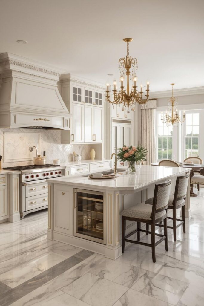 Palace-Style Kitchen Composition with Island and Dining