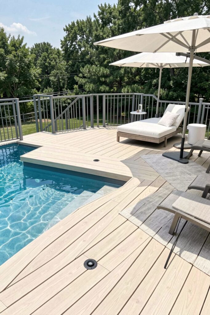 Poolside Multi-Level Deck With Chaise Zone and Umbrella Anchor
