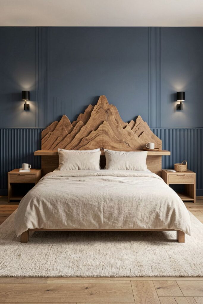 Rift-Sawn Oak Mountain Headboard With Built-In Shelf Ledge