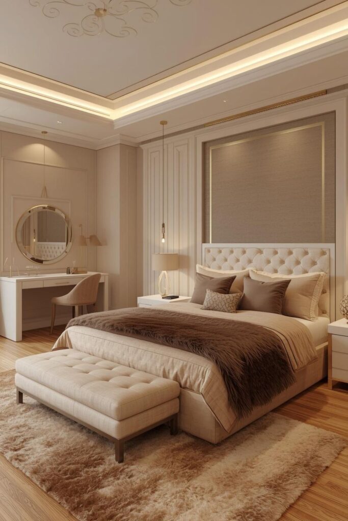 Round Backlit Mirror Bedroom Vanity Styling For Warm Soft Glam Decor