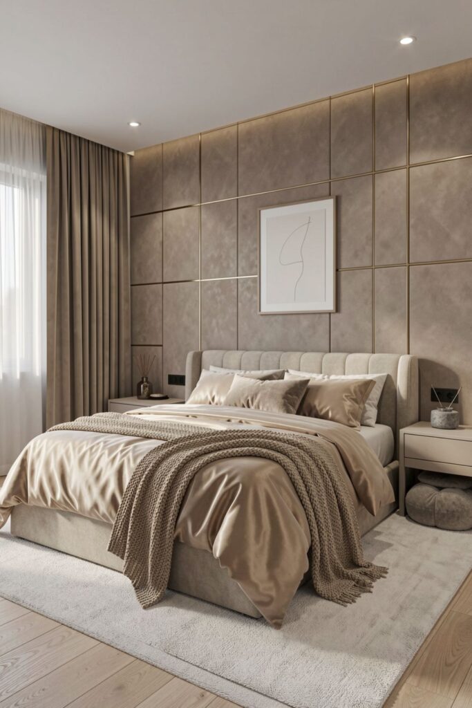 Sand Beige Silk Duvet Set with Layered Neutral Textiles