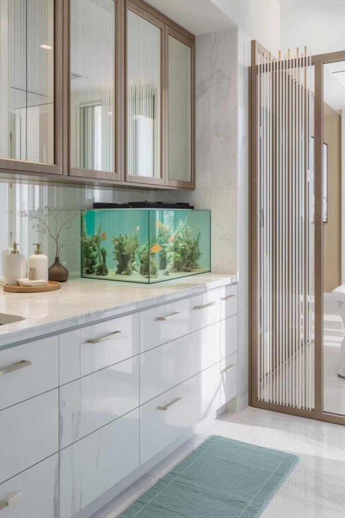 Sink Wall Aquarium Niche for a Serene Prep-and-Rinse Experience