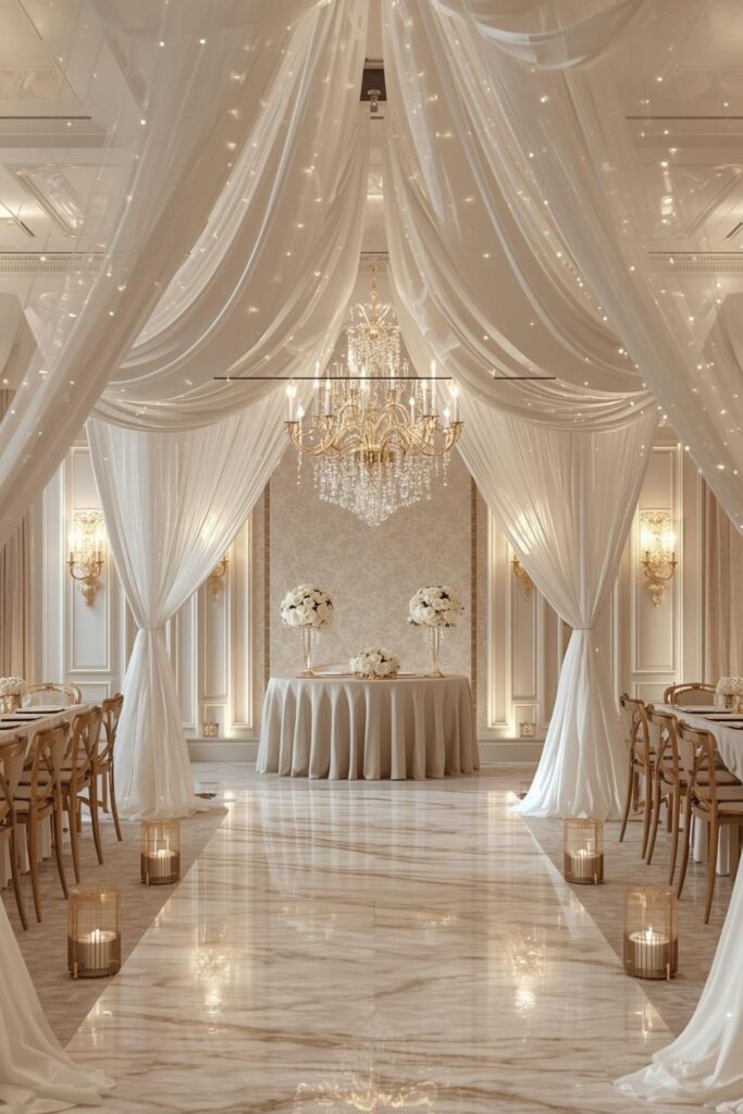 Soft Chiffon Canopy With Champagne-Glow Wall Sconces