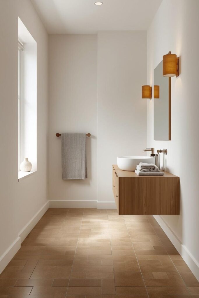 Soft Greige Micro-Tile Grid for a Minimal Spa Bathroom