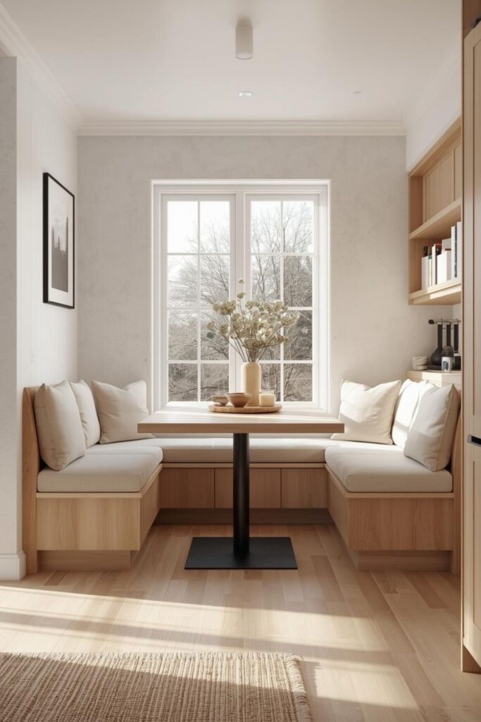 Sunlit Scandi Nook With Oak Table and Window Bench