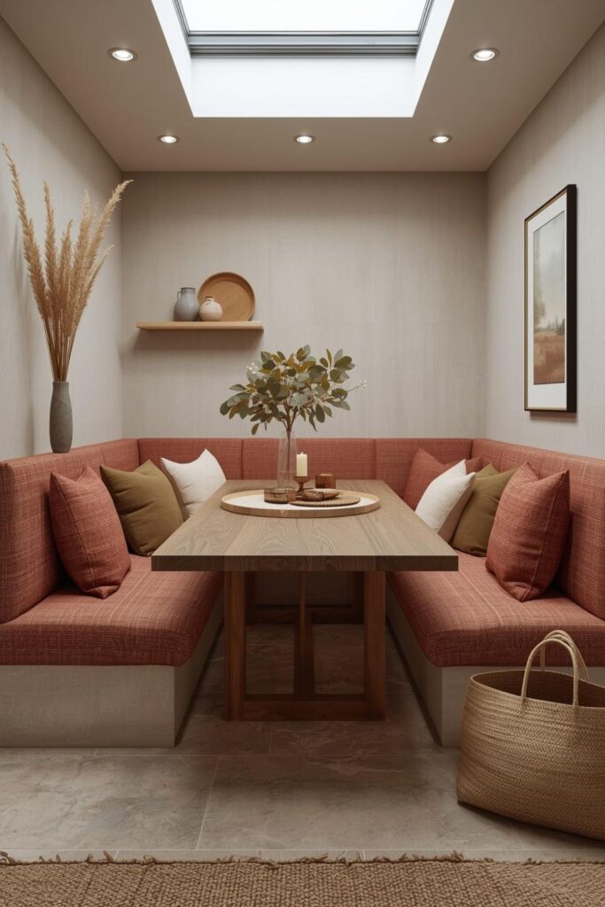 Sustainable Earth-Tone Nook With Reclaimed Elm and Styling Trays