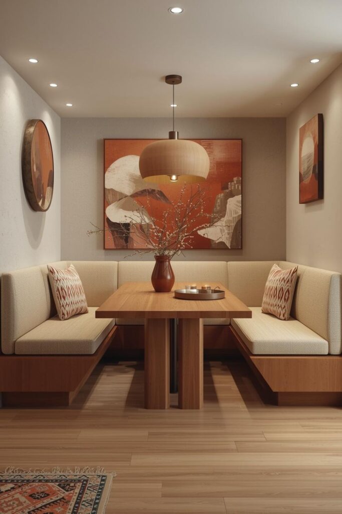 Terracotta Accent Nook With Maple Table and Art-Led Styling
