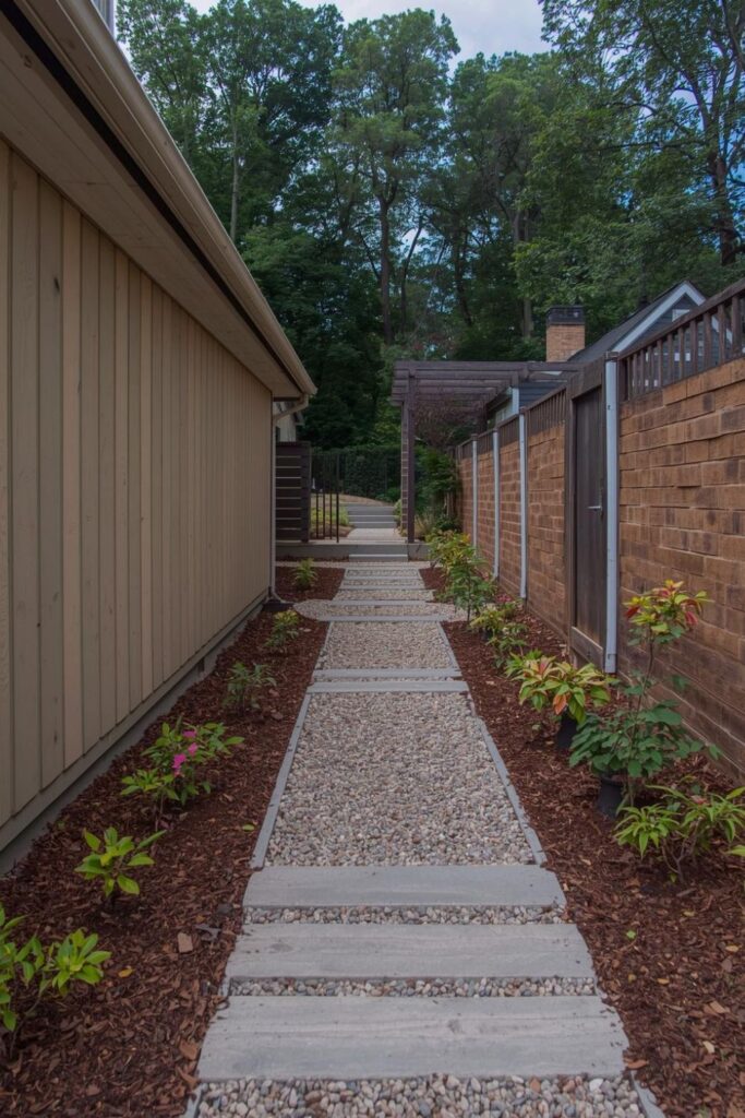 Timber Sleeper Steps Beside Drive With Fern Shade