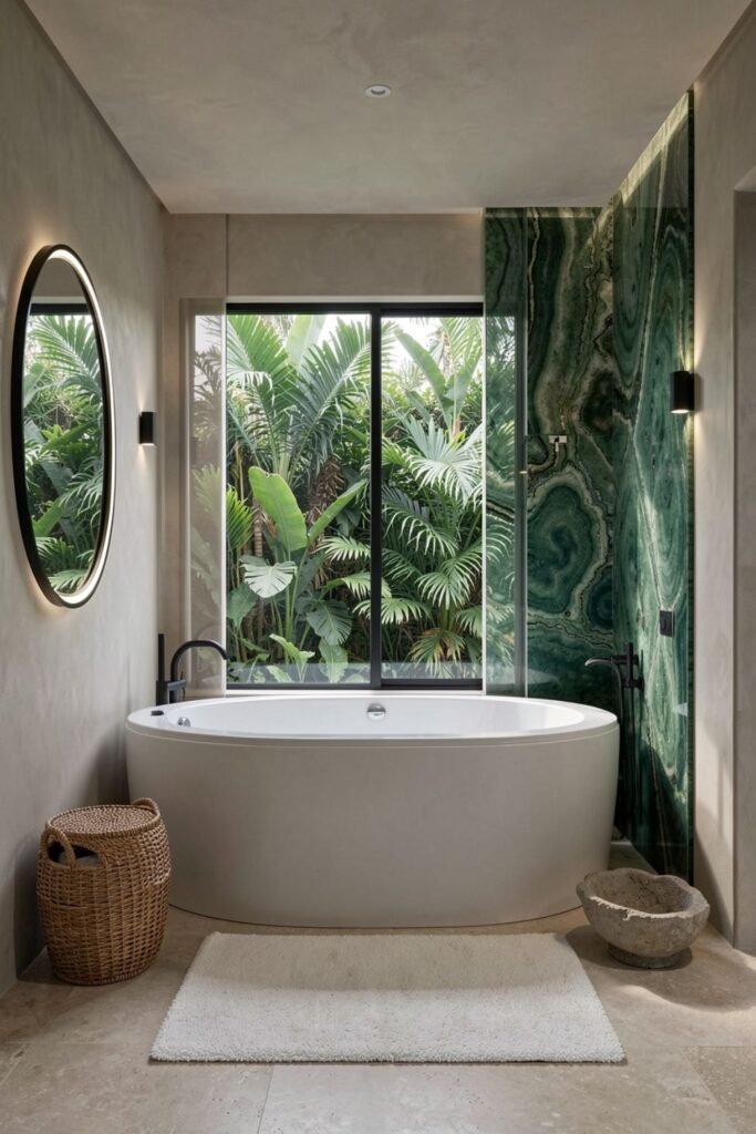 Tropical Plant Bath Suite With Jacuzzi and Green Onyx Accent