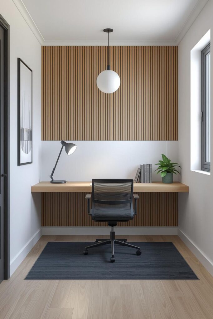 Two-Tone Slats with White Backing for a Bright Office Wall