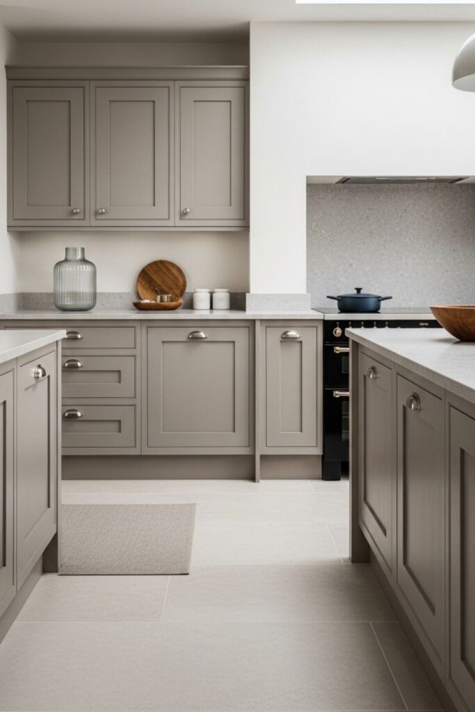 Two-Tone Taupe and Mist Grey With Sleek Stone Surfaces
