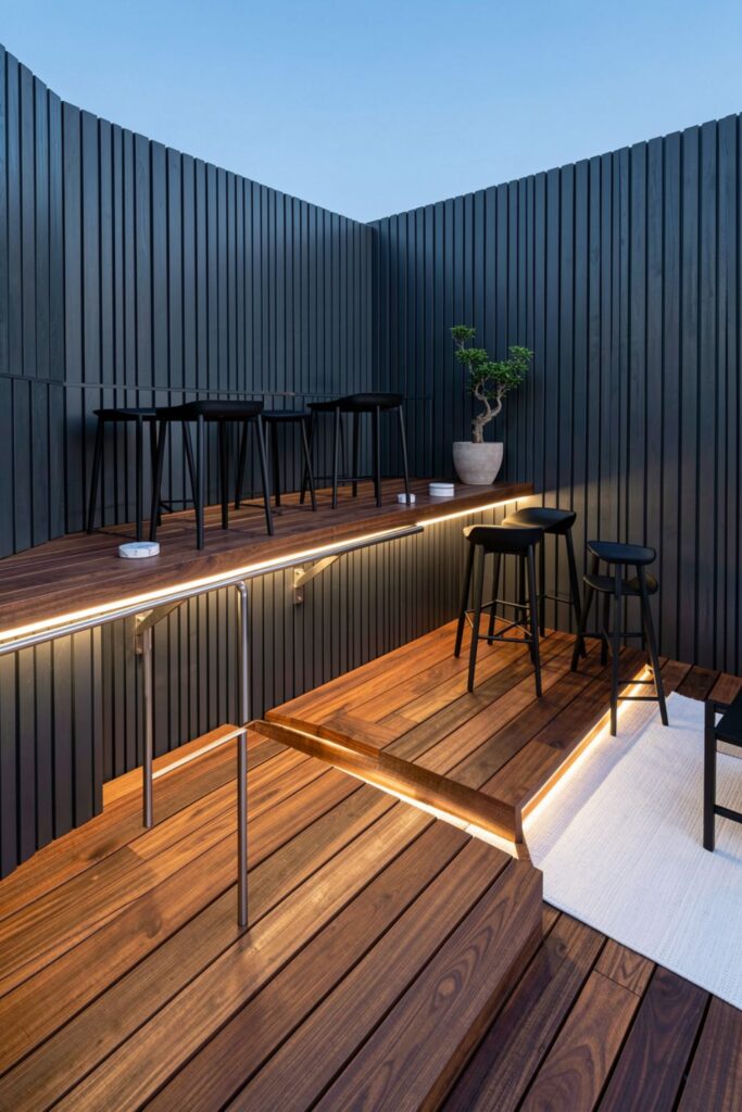 Urban Ipe Deck With Linear LEDs and Built-In Bar Ledge