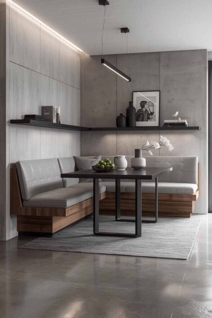 Urban Minimal Nook With Black Wood Table and Styled Shelf Ledge