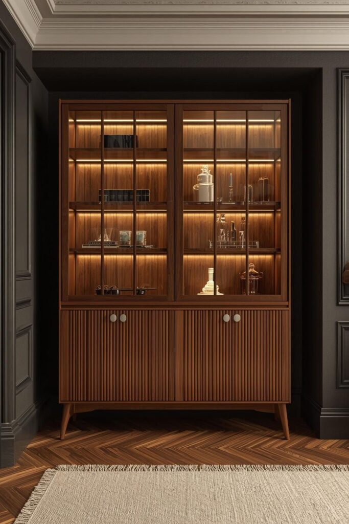 Walnut Display Hutch With Reeded Glass And Soft LEDs