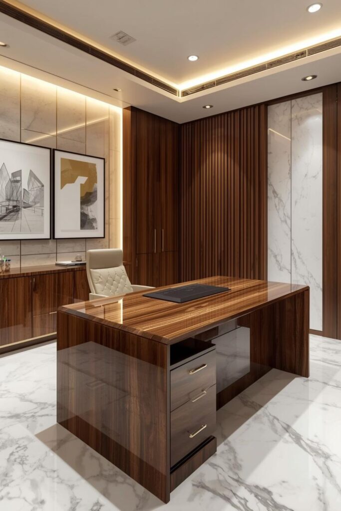 Walnut and Marble Office Palette for a Modern Luxury Workspace