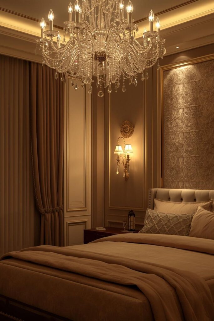 Warm Ambient Lighting Ideas for a Luxury Classical Bedroom