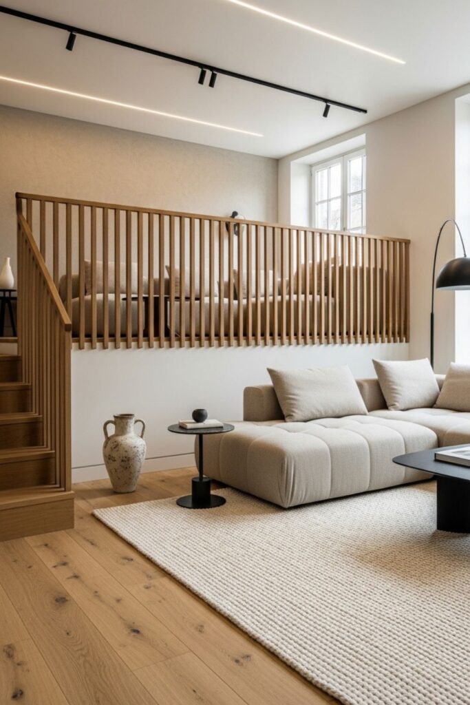 Warm Oak Mezzanine Lounge With Low Modular Sectional