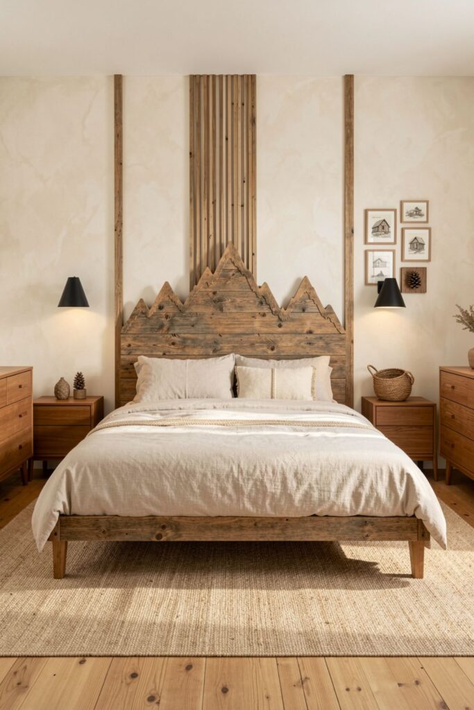 Weathered Fir Mountain Headboard With Cabin Gallery Wall