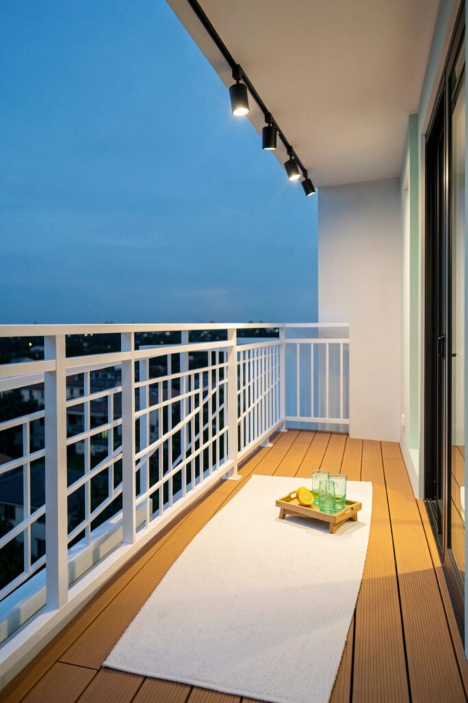 White Aluminum Railing With Soft Black Track Lighting