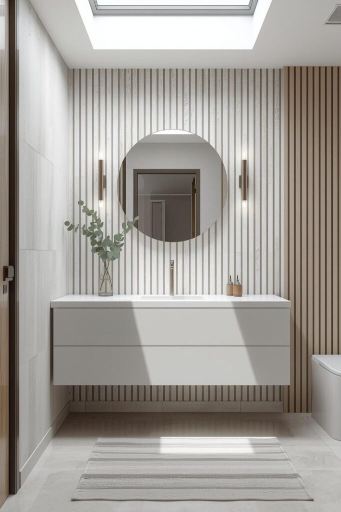 Whitewashed Slats in Bathroom Vanity Zone for Spa Freshness