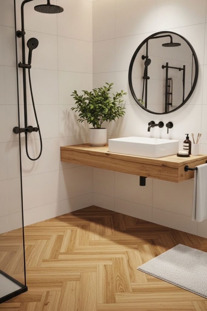 Wood-Look Herringbone Tile for Cozy, Waterproof Style