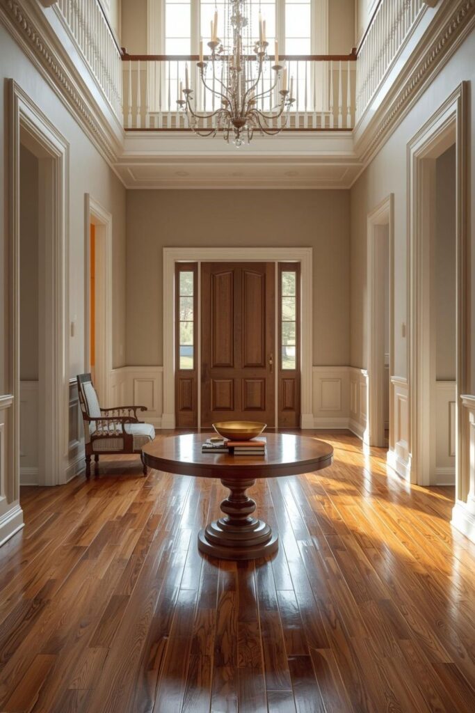 Elegant Traditional Entryway Staircase with Bright Daylight and Neutral Walls