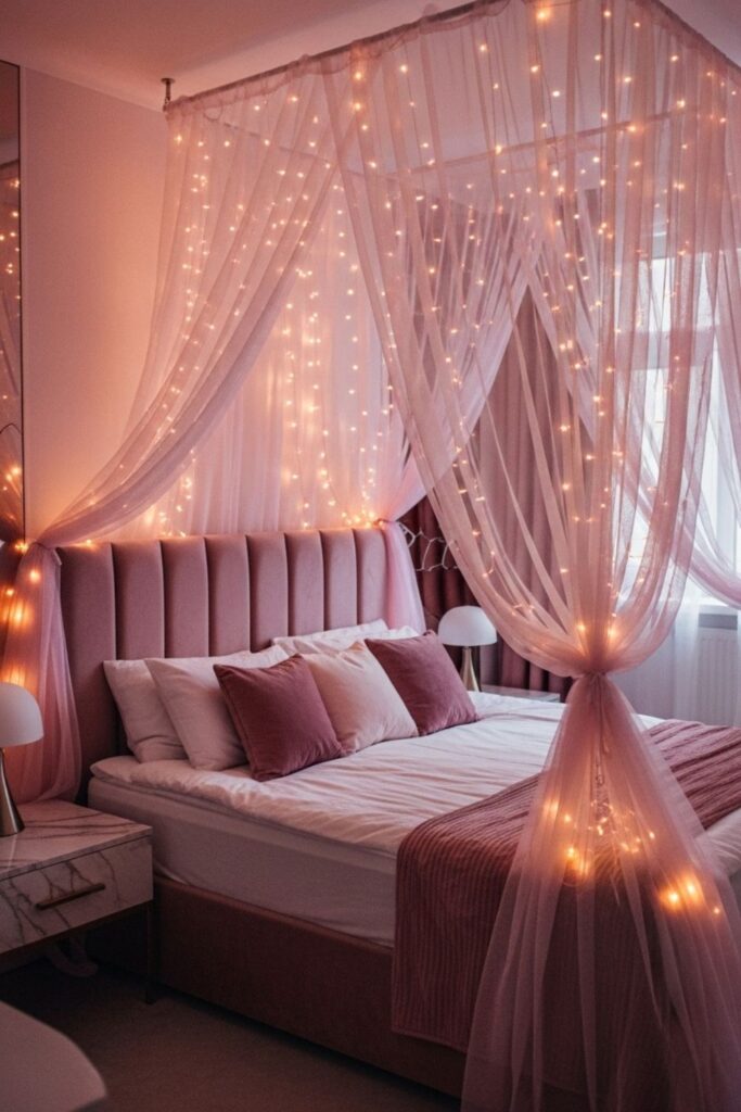 Aesthetic Bedroom Decor Ideas With Pink Canopy Bed Room Inspiration