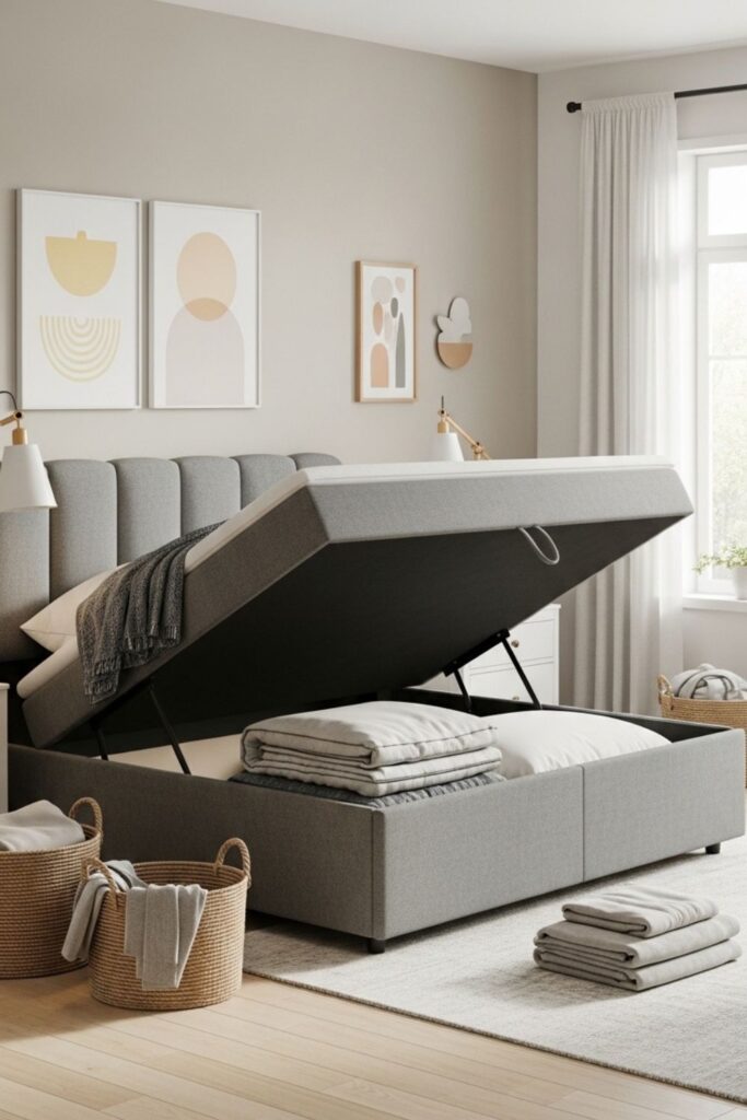 Family-Friendly Ottoman Bed Storage Bed for a Modern Bedroom, Space-Saving