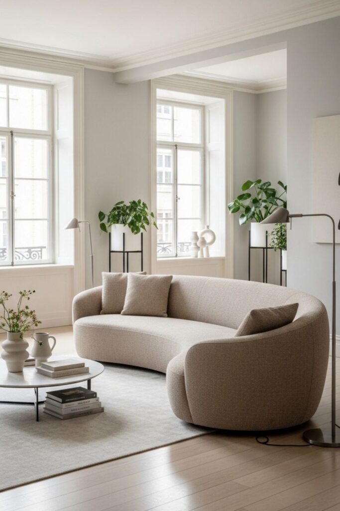 Modern Luxury Living Room Seating Layout with Curved Sofa 