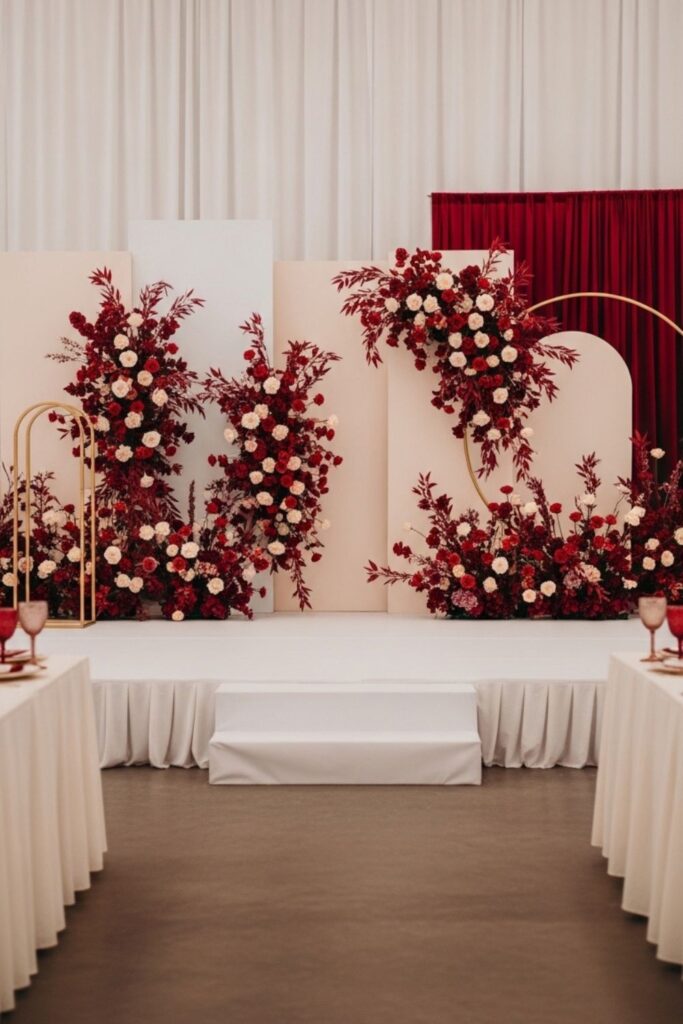 Modern Minimal Panels with Asymmetrical Maroon and Cream Florals
