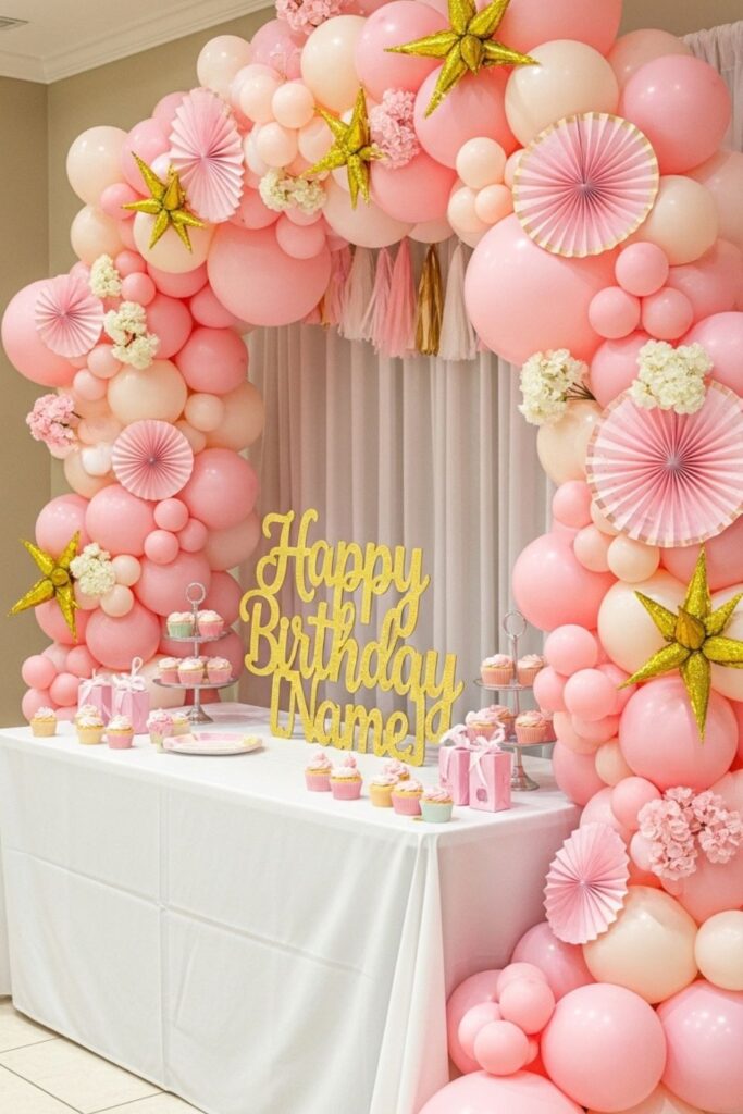 Pastel Balloon Arch Side View for Girls' Birthday Setup